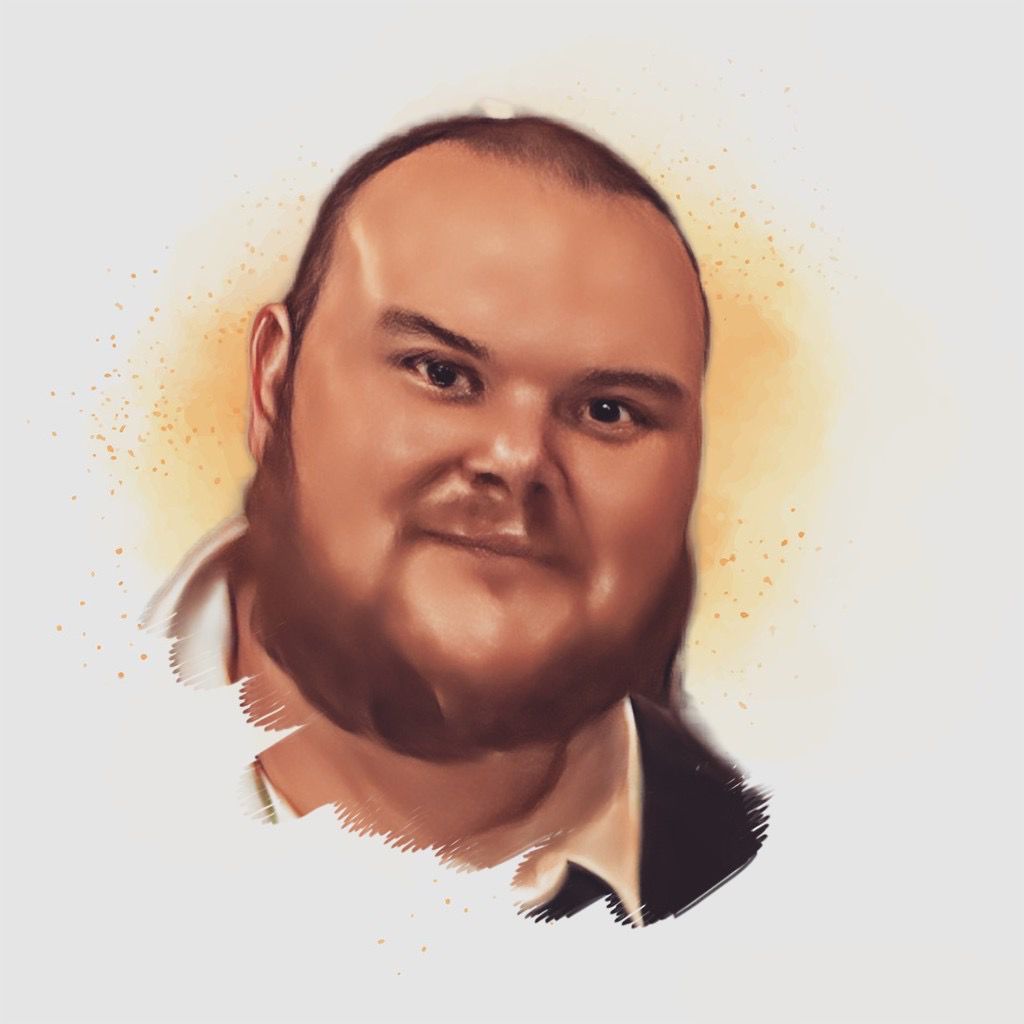 A painting of a bald man with a beard