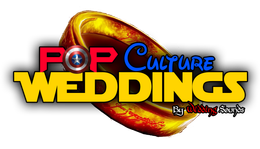 A logo for pop culture weddings with a ring on it