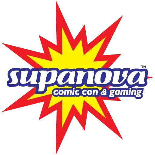 Supanova Comic Con & Gaming logo with yellow-red starburst and blue text