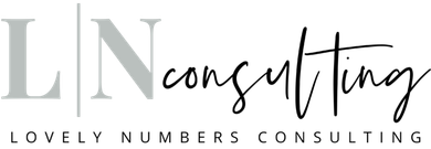 LN Consulting logo with gray and black lettering and the tagline “Lovely Numbers Consulting”