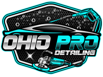 The logo for ohio pro detailing shows a car and a polisher.