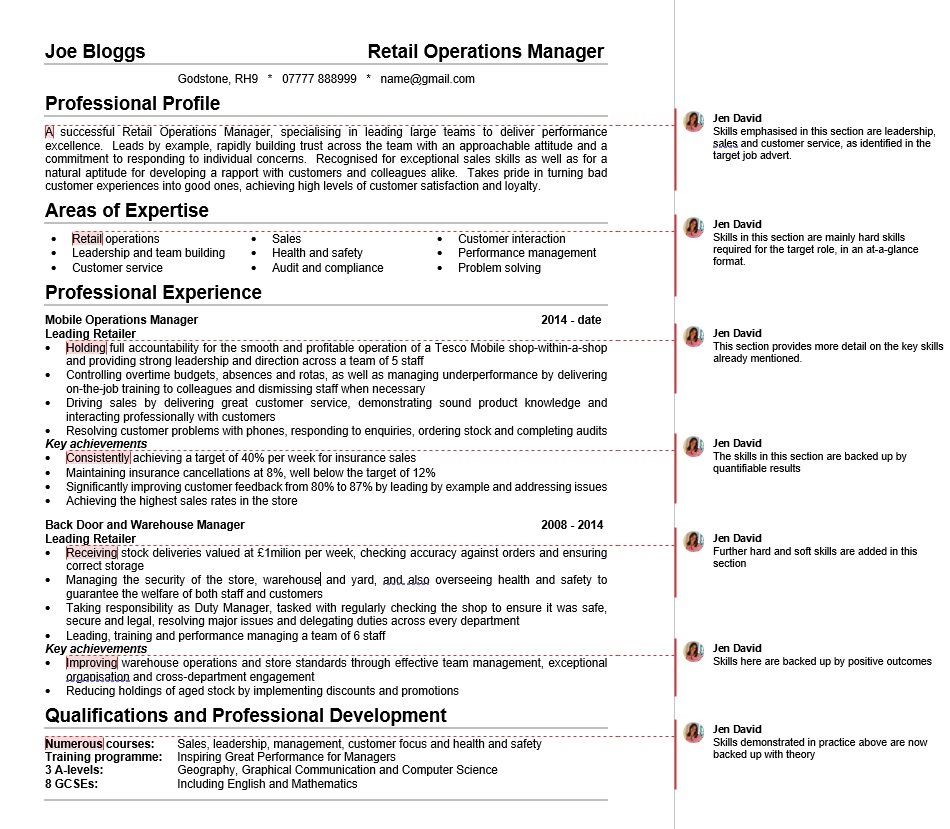Example of a skills-based CV with explanatory notes