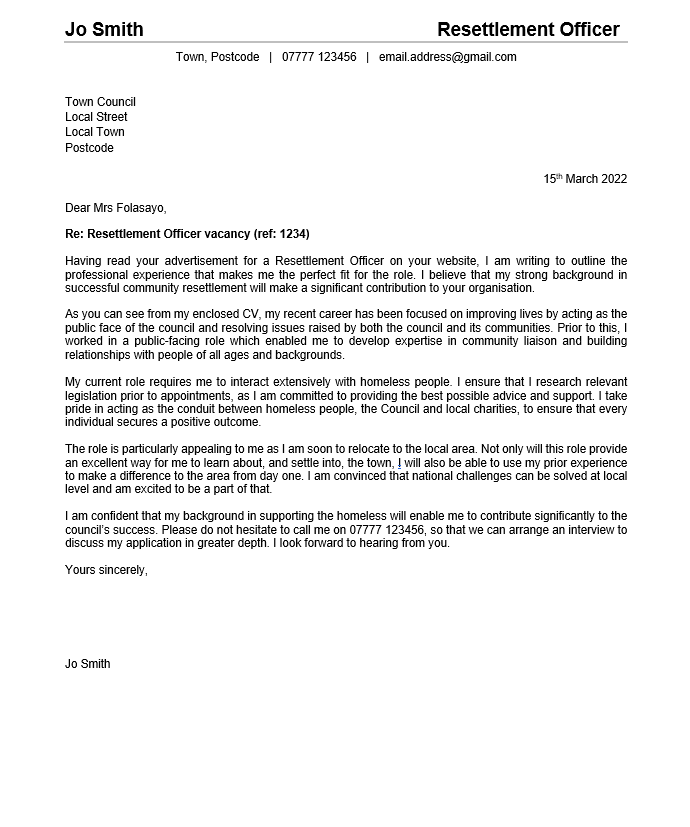 An example of a good cover letter