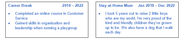 Good and bad examples of career breaks on a CV