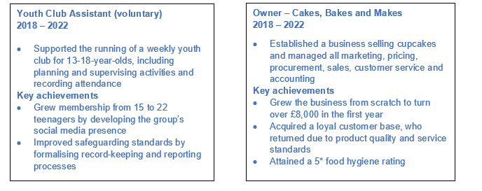 Examples of how to include volunteering and side hustles on a CV