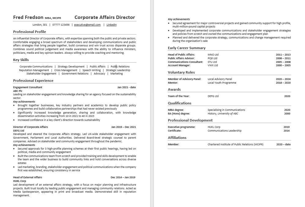 Example of a CV for the UK job market
