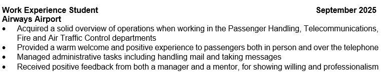 Example of volunteering on a CV