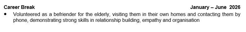 Example of volunteering on a CV