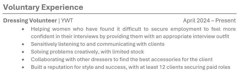 Example of volunteering on a CV