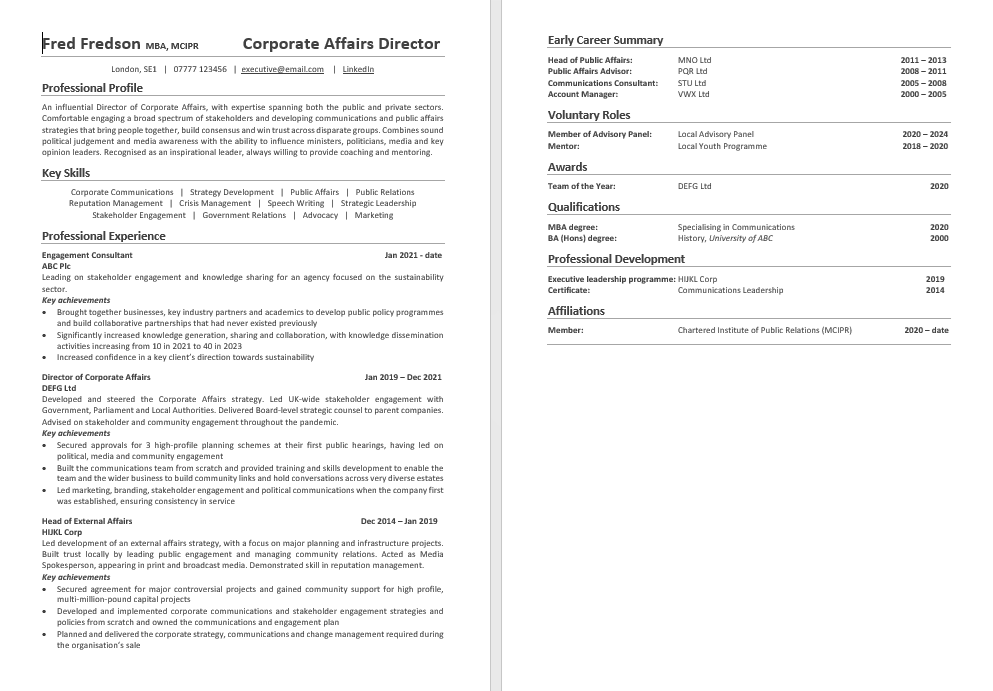 Example of an executive CV