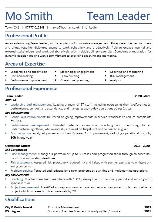 management CV example