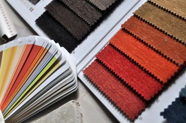 Fabric swatches representing Tracey's transition from accounts to interior design