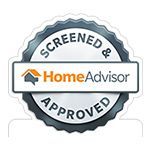 HomeAdvisor screened and approved badge with gray seal and orange house logo