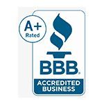 A+ rated BBB Accredited Business badge with blue logo and text on white background