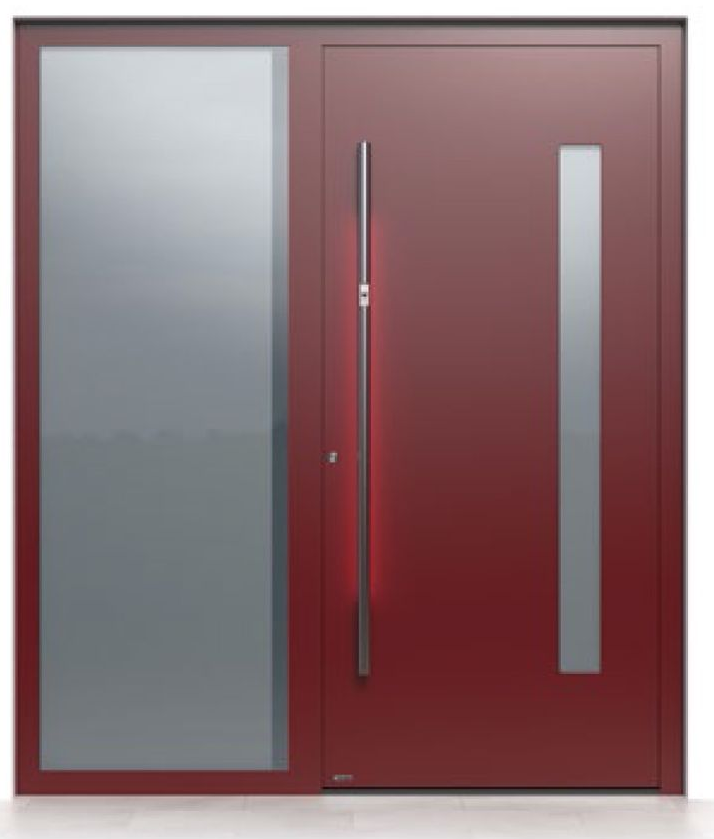 porte d'ingresso rossa in alluminio di Battisti Serramenti a Sover, Trento