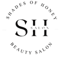The logo for shades of honey beauty salon is black and white.