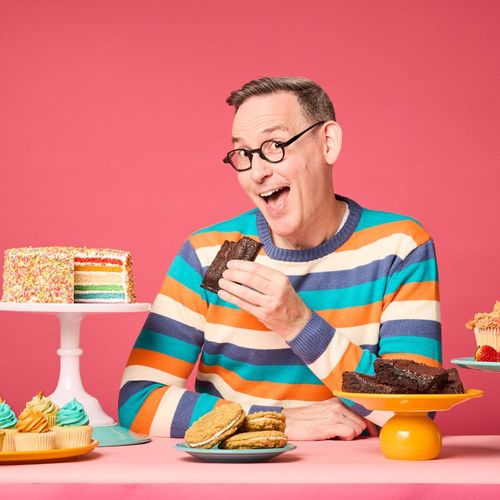 David Huffman with vegan desserts