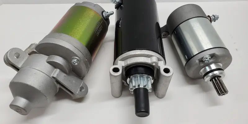 Disassembled electric motor on a workbench with scattered screws and tools