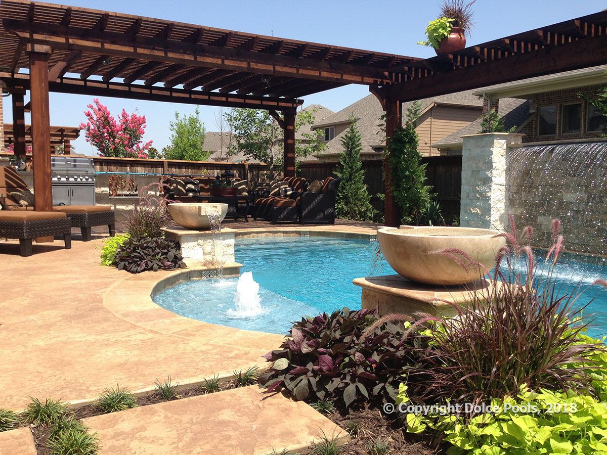 landscaped backyard with custom pool