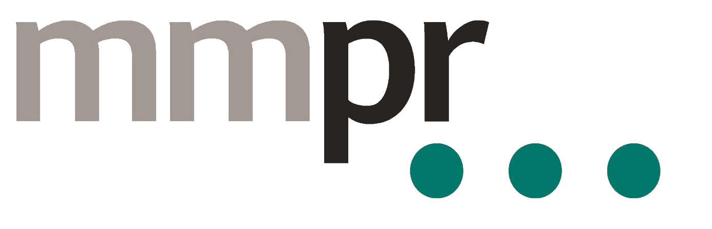 MMPR-Logo mit blaugrünen Punkten.