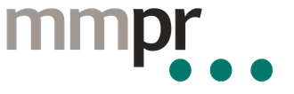 MMPR-Logo mit blaugrünen Punkten.