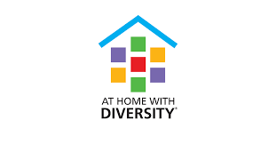 At Home With Diversity logo: blue house outline over colorful squares with text below