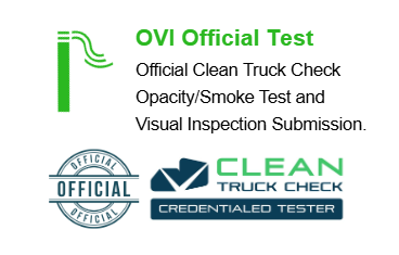 OVI official test logo with Clean Truck Check credentialed tester and visual inspection submission text