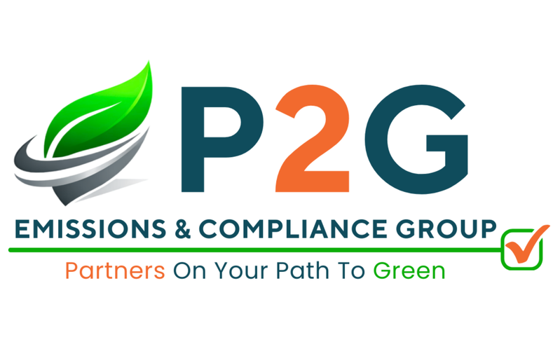P2G Emissions & Compliance Group logo with green leaf and orange-blue text, tagline “Partners On Your Path To Green”