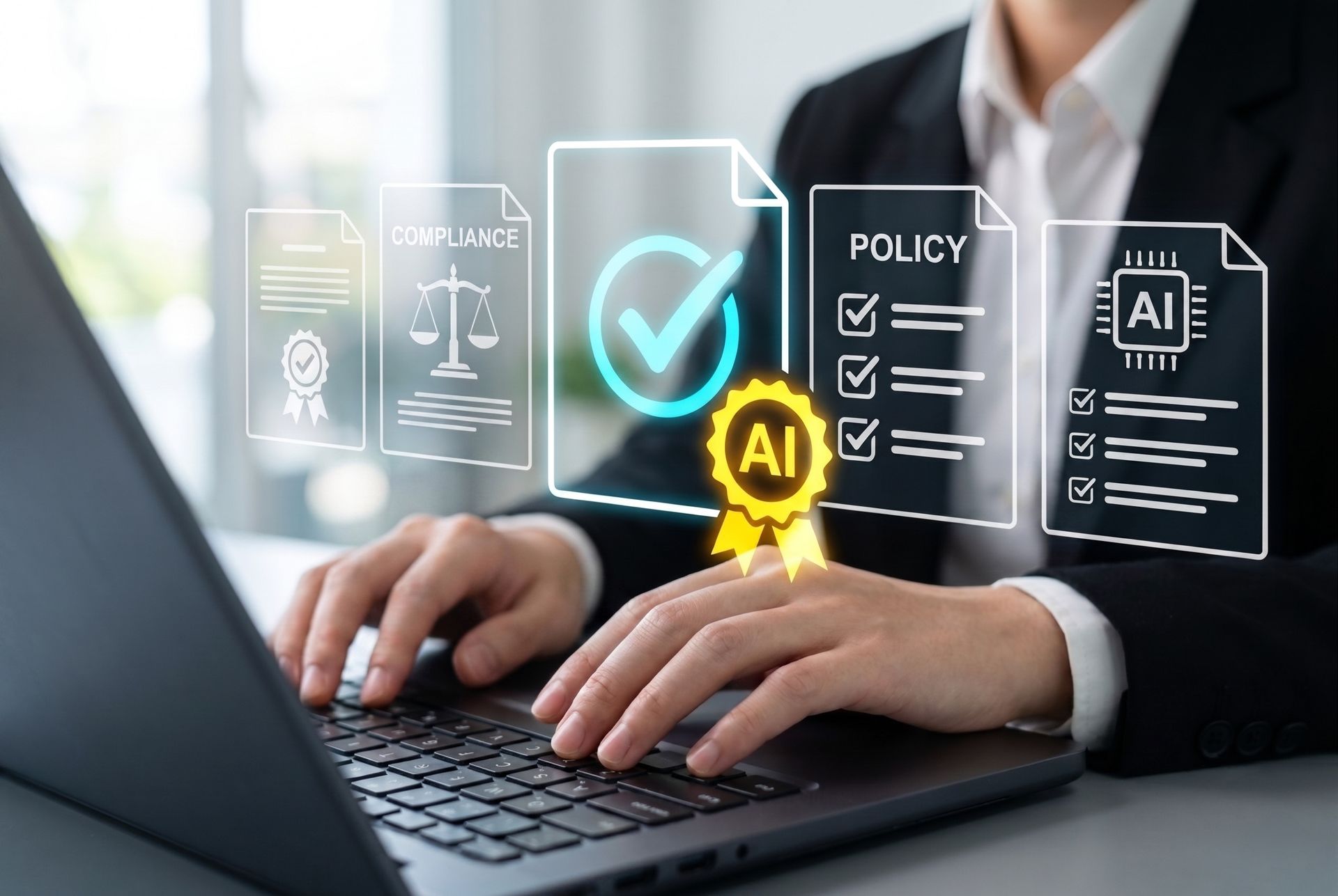 An employee follows his organization's internal AI use policy.