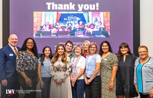 Group photo of the 2025-2026 League of Women Voters of Oklahoma Board of Trustees. They are standing indoors.