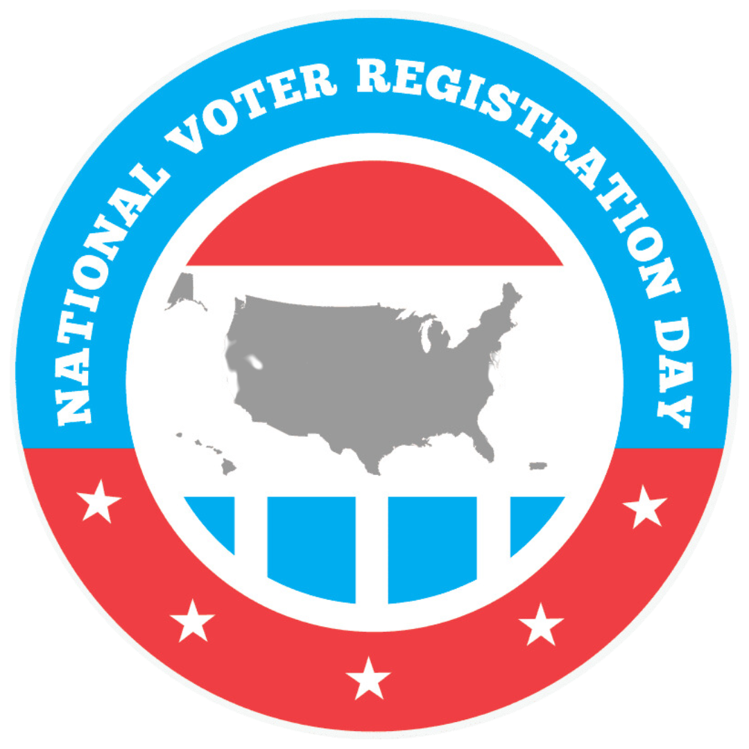 A logo for national voter registration day with a map of the united states