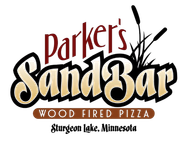 Parker’s SandBar wood-fired pizza logo with crossed black paddles, Sturgeon Lake, Minnesota