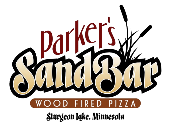 Parker&rsquo;s SandBar wood-fired pizza logo with crossed black paddles, Sturgeon Lake, Minnesota