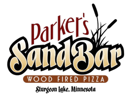 Parker’s SandBar wood-fired pizza logo with crossed black paddles, Sturgeon Lake, Minnesota