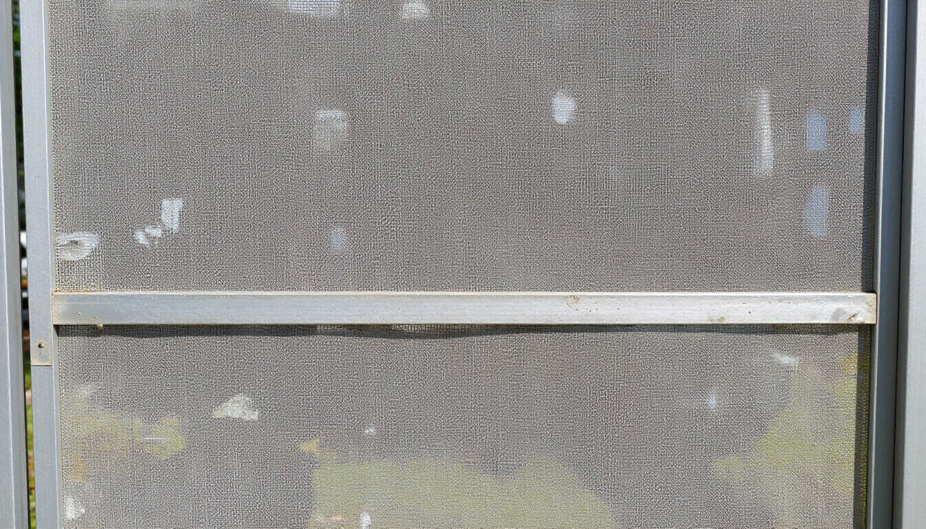 Worn Florida screen enclosure panel showing sagging mesh and visible damage