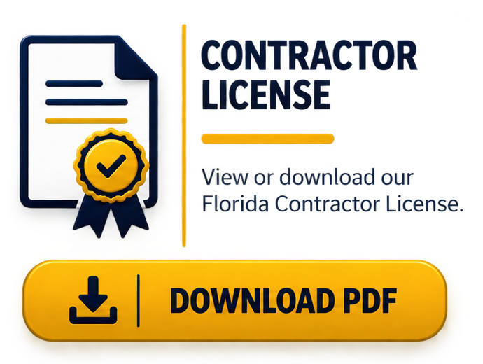 Contractor license download banner with document icon and yellow “Download PDF” button