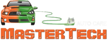 Orange and green car logo with cable, above the word &ldquo;MASTERTECH&rdquo;
