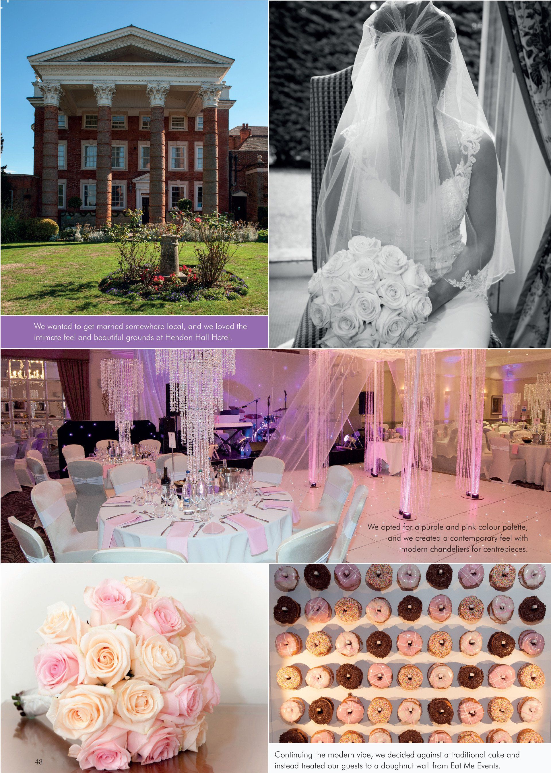 Montage Wedding images the room shot, brides bouquet, and donut's instead of a wedding cake