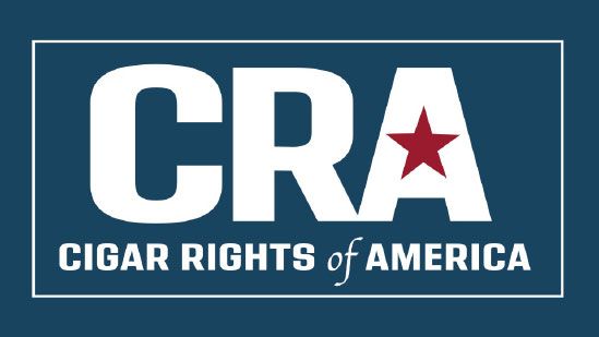 Cigar Rights of America logo with white CRA letters and a red star on a blue background