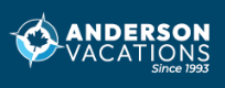 Anderson Vacations logo: compass with maple leaf, white text on blue background. 