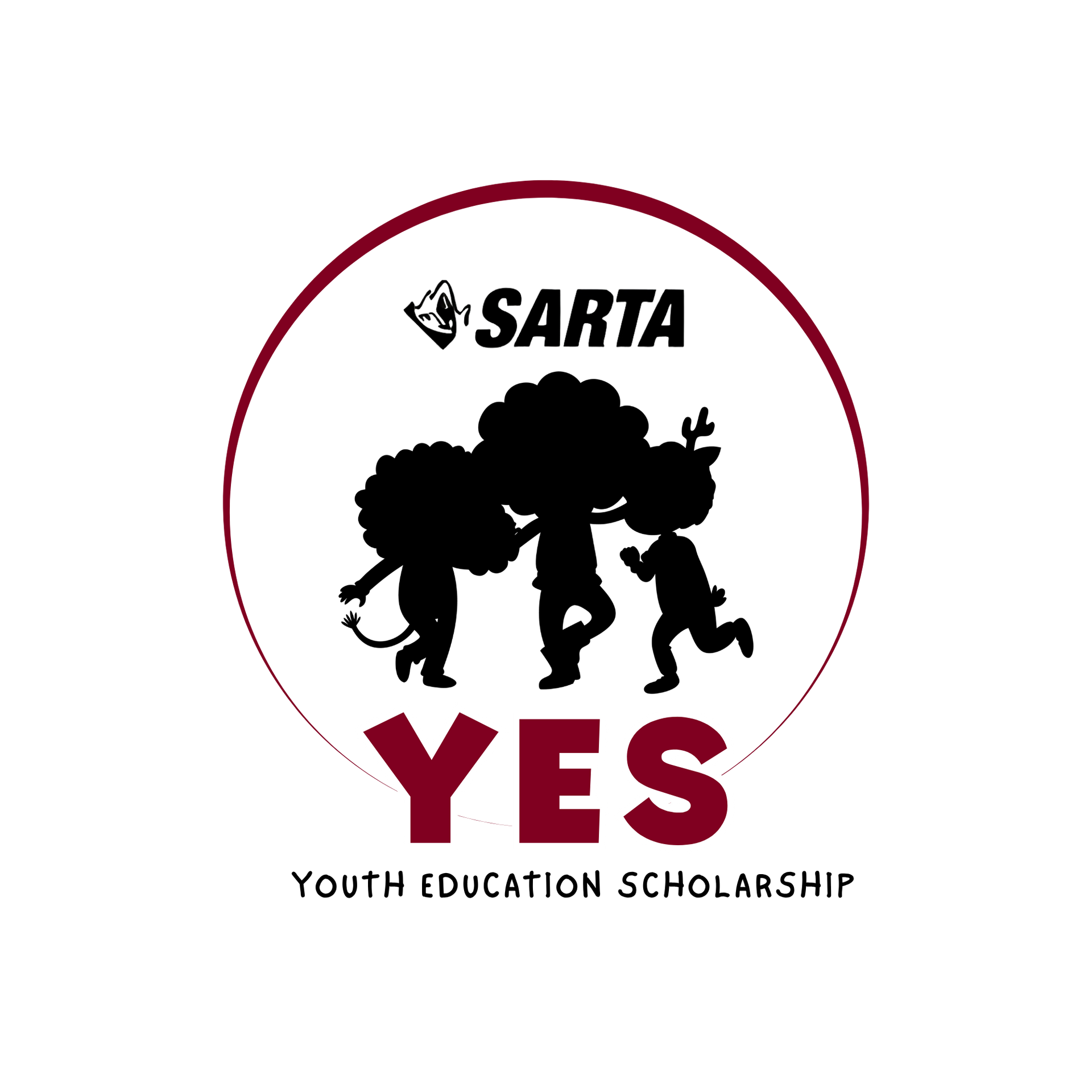SARTA Youth Education Scholarship logo with black silhouettes and maroon YES text on a white background