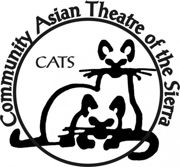 Logo for Community Asian Theatre of the Sierra (CATS) featuring a black and white illustration of two stylized cats.