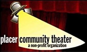 Placer Community Theater logo with spotlight and red stage curtain, “a non-profit organization” text