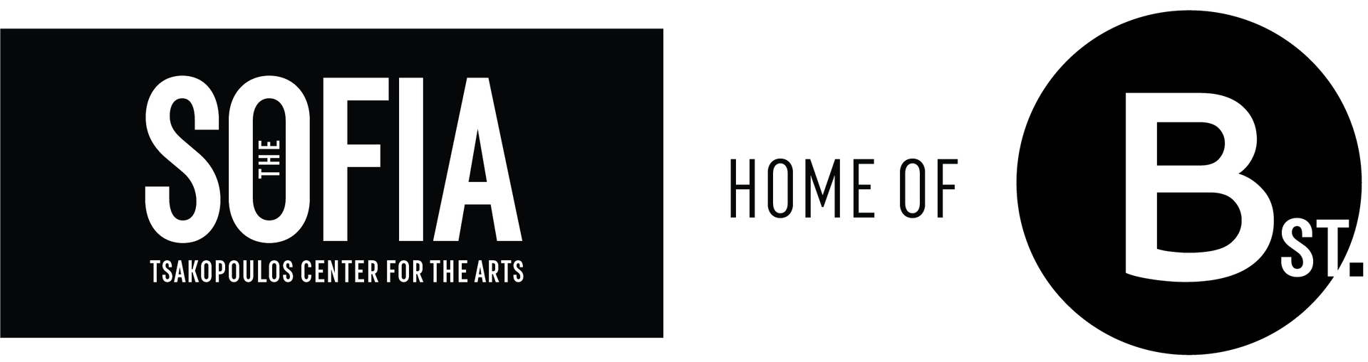 Logo for Sofia: Sacramento’s Center for the Arts, home of B St. Theatre, with white text on a black background.
