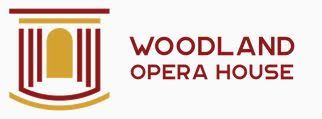 Logo for Woodland Opera House featuring a stylized gold and maroon architectural arch icon next to the text.