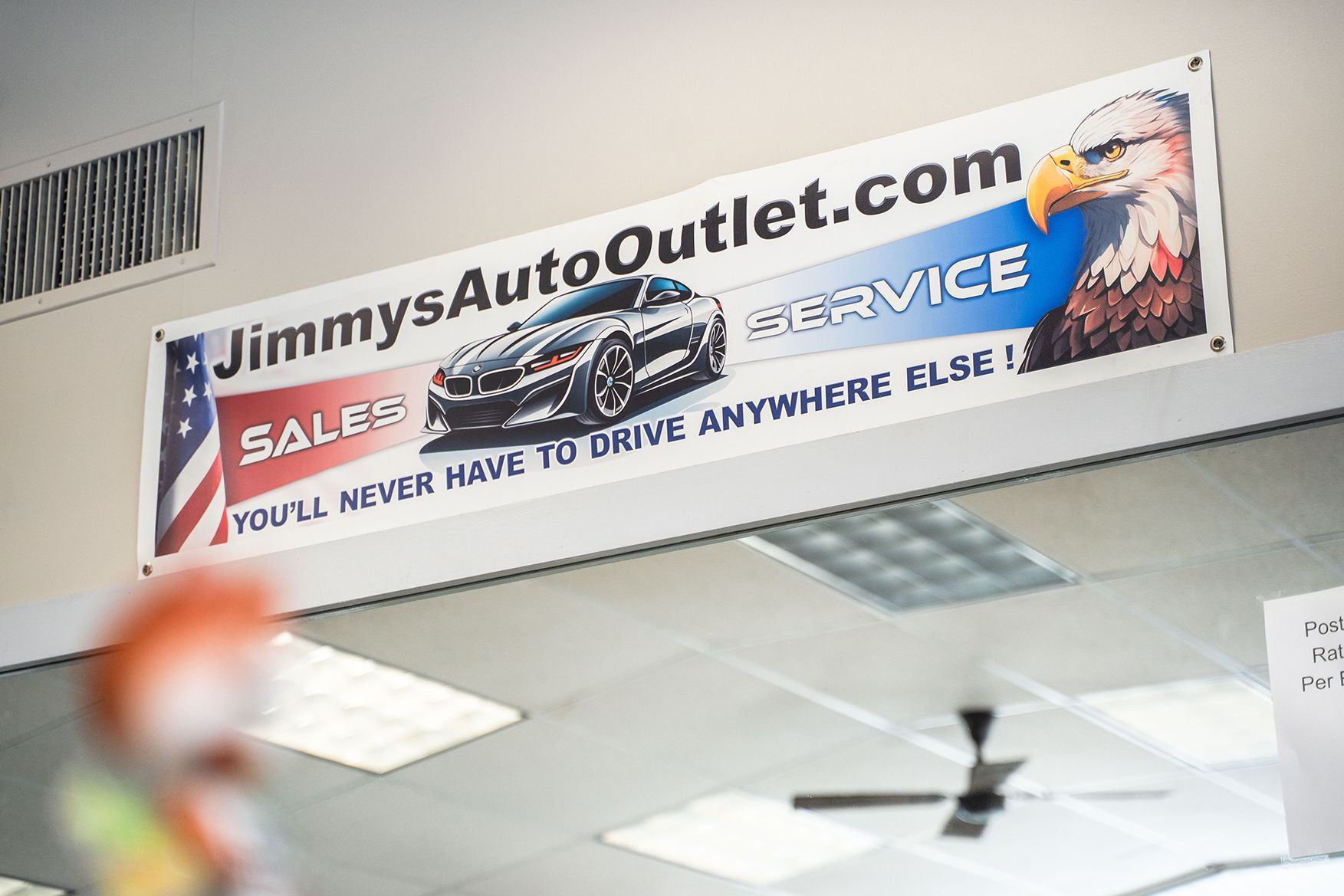 Sign inside of our shop in Fishkill, NY | Jimmy's Auto Outlet