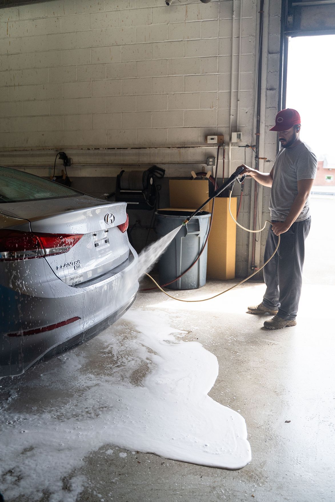 Car wash in progress inside our garage in Fishkill, NY | Jimmy's Auto Outlet