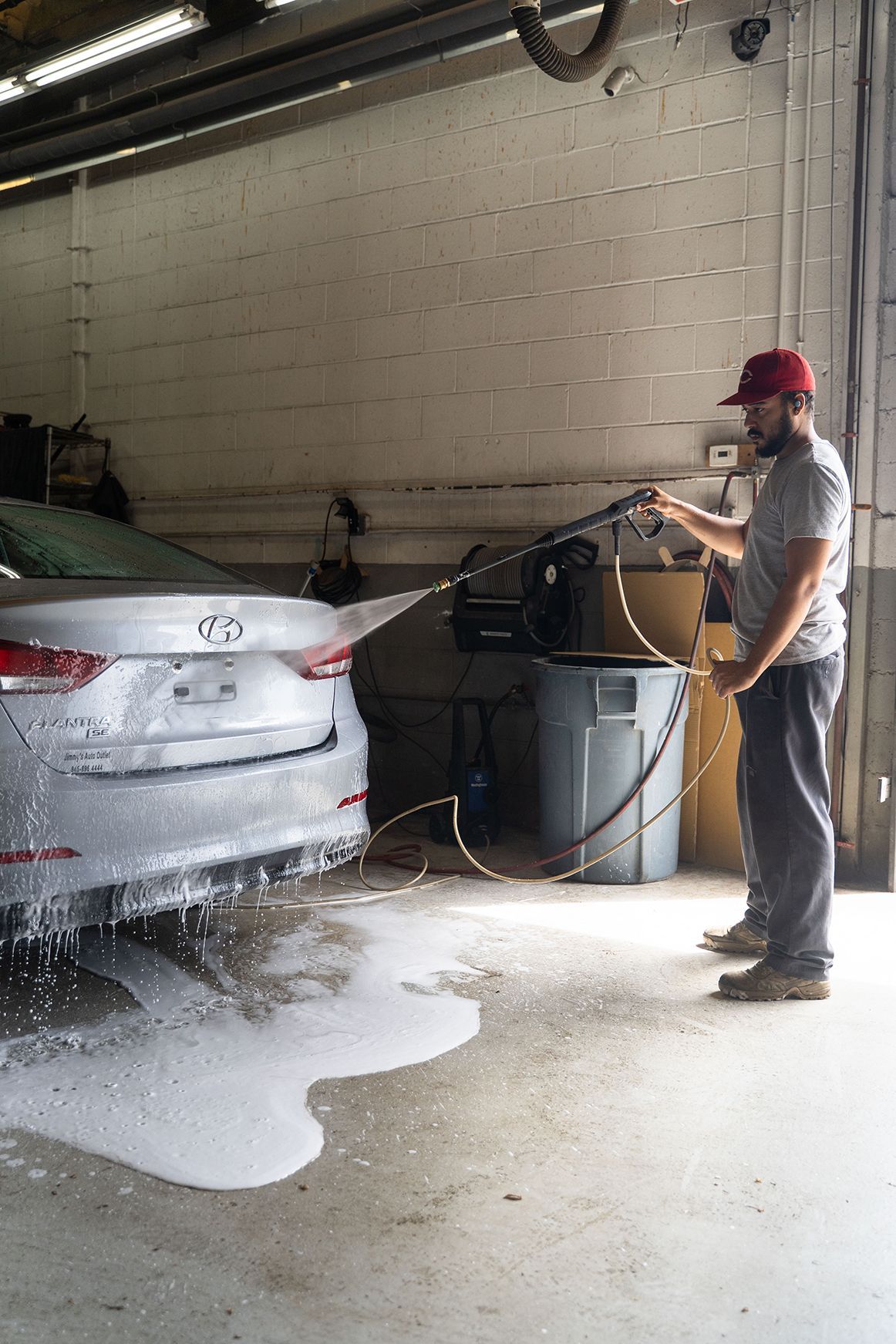 Car wash in progress inside our garage in Fishkill, NY | Jimmy's Auto Outlet