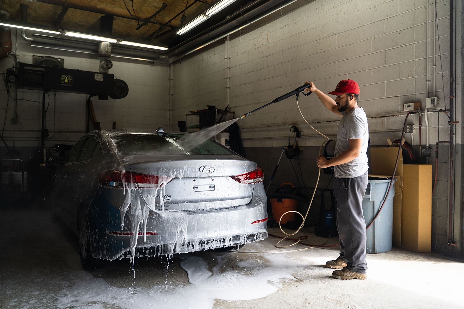 Car wash in progress inside our garage in Fishkill, NY | Jimmy's Auto Outlet