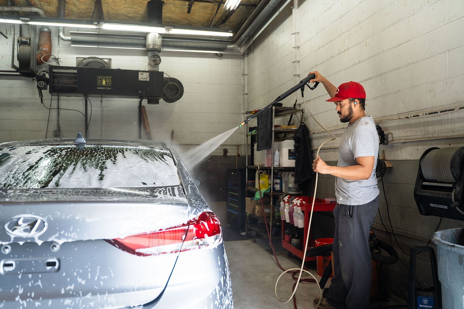 Car wash in progress inside our garage in Fishkill, NY | Jimmy's Auto Outlet